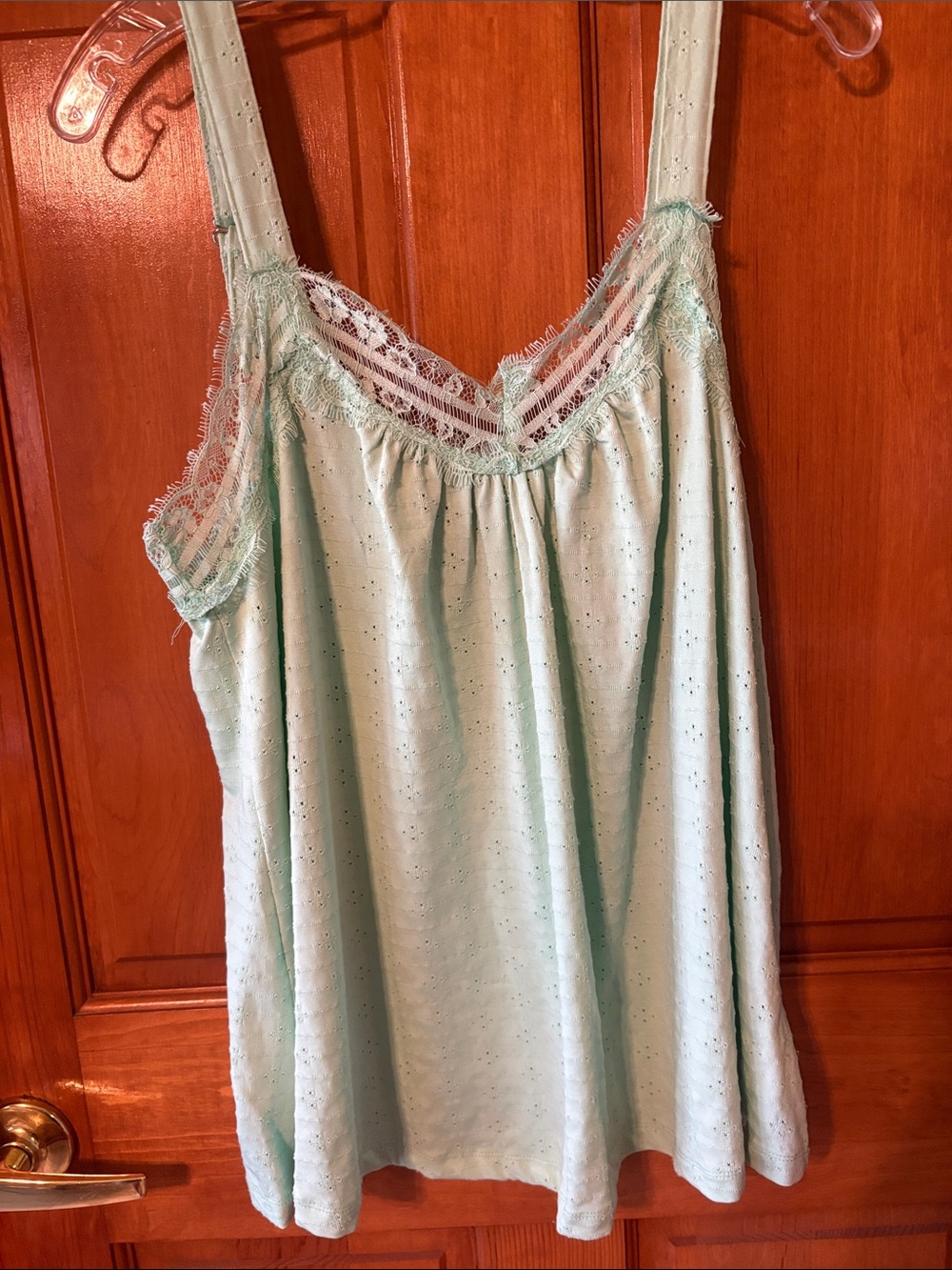 white birch Mint Green Lace Trim Sleeveless Top